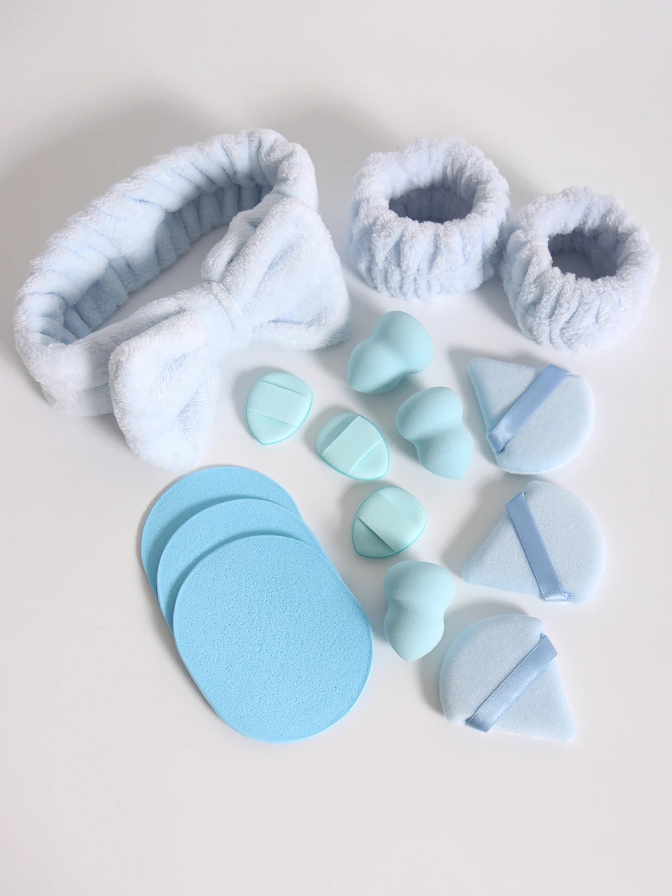 15Pcs Multi-Colored Fluffy Headband and Makeup Sponge Set-Sweet Style, Perfect Beauty Assistant Beauty World Shop