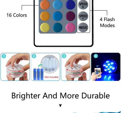 10 LEDs RGB Submersible Light Underwater Lamp Battery Operated Garden Swimming Pool Light for Wedding Party Aquarium Vase Bowl Beauty World Shop