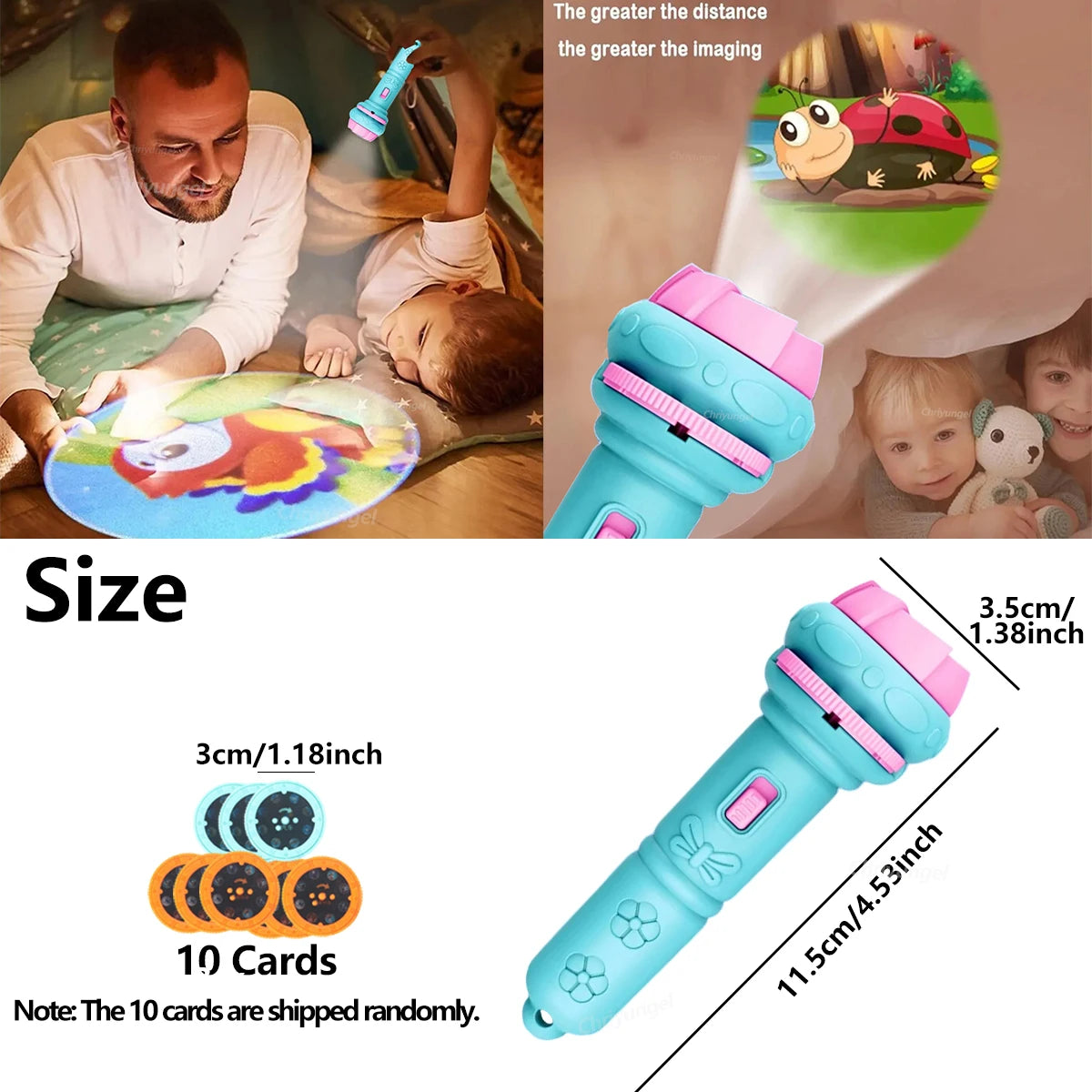10 Cards Cartoon Projection Flashlight 80 Patterns Creative Children Flashlight Toy Projector Baby Toys Bedtime Story Book Toy Beauty Fashion