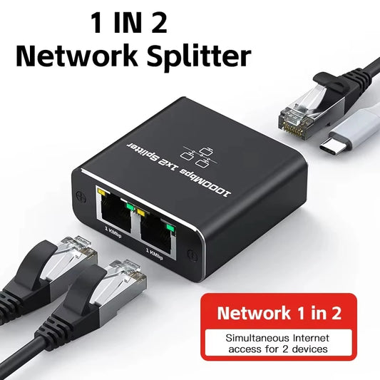 Network Splitter 1000Mbps Hub 1 to 2 RJ45 Adapter Gigabit Converter Internet Ethernet 8P8C Set-Top Extender Plug Extension ﻿ Beauty World Shop