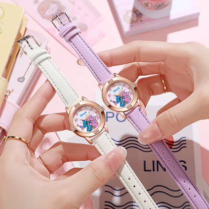 Fashion Cartoon Pattern Stitch Girls Watches Kids Leather Strap Children Watch with Rhinestone Dial reloj stich Exquisite Gift Beauty World Shop