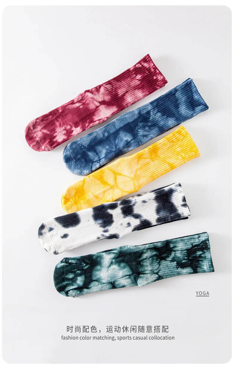 New Fashion Tie-dye Mid-calf Yoga Socks Pilates Socks Indoor Special Non-slip Sports Socks Dance Fitness Floor Socks Beauty World Shop