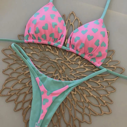 2024 Women's Bikini Swimsuit Women's Split Solid Color Lace-up Sexy Swimsuit 2-piece Set Beauty World Shop