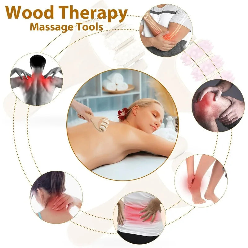 Wooden Massage Roller Set | Handheld Body & Foot Massager for Neck Back Legs | Muscle Relief Tool for Home & Office Use Beauty World Shop