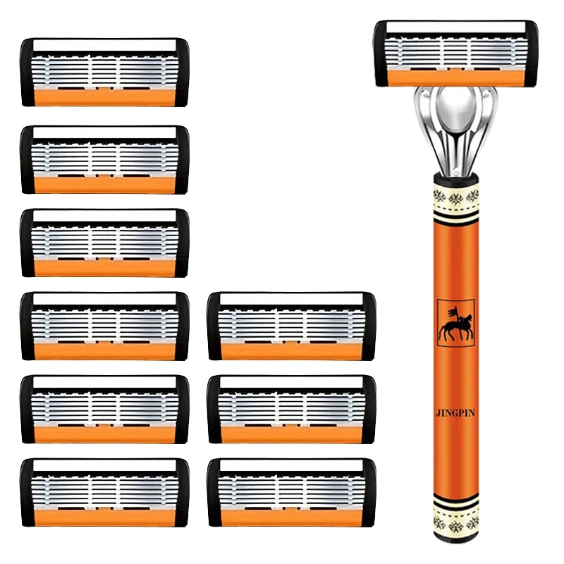 6-Layers Safety Razor Set High Quality Men Razor Sharp Stainless Steel Shaving Changeable Shaver Head Blade ﻿ Beauty World Shop
