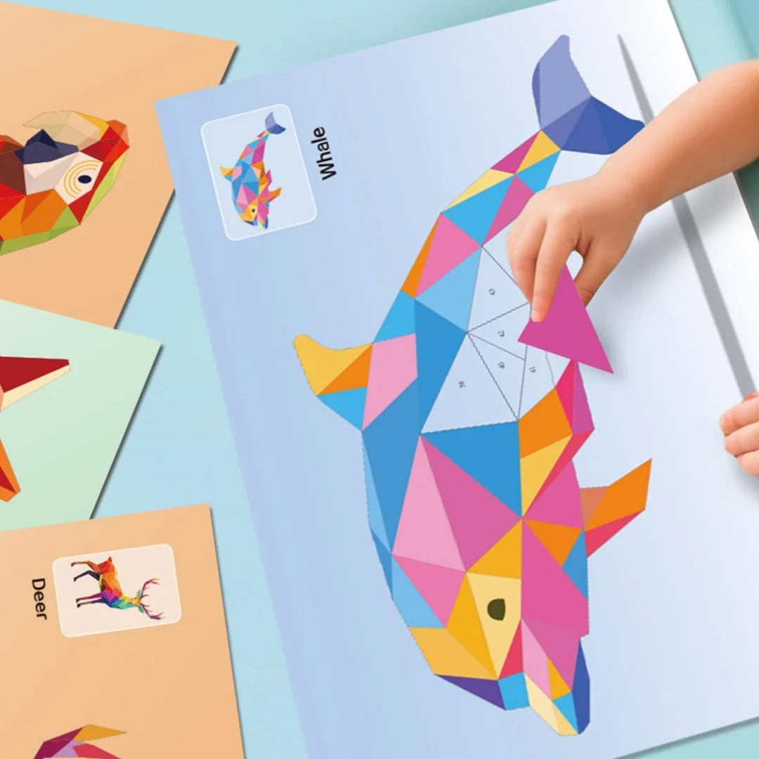 3D Geometric Heteroideus Animal Puzzle Stickers Puzzle Stress Relieving Block Drawing DIY Stickers Basic /Advanced Version/2PCS Beauty World Shop
