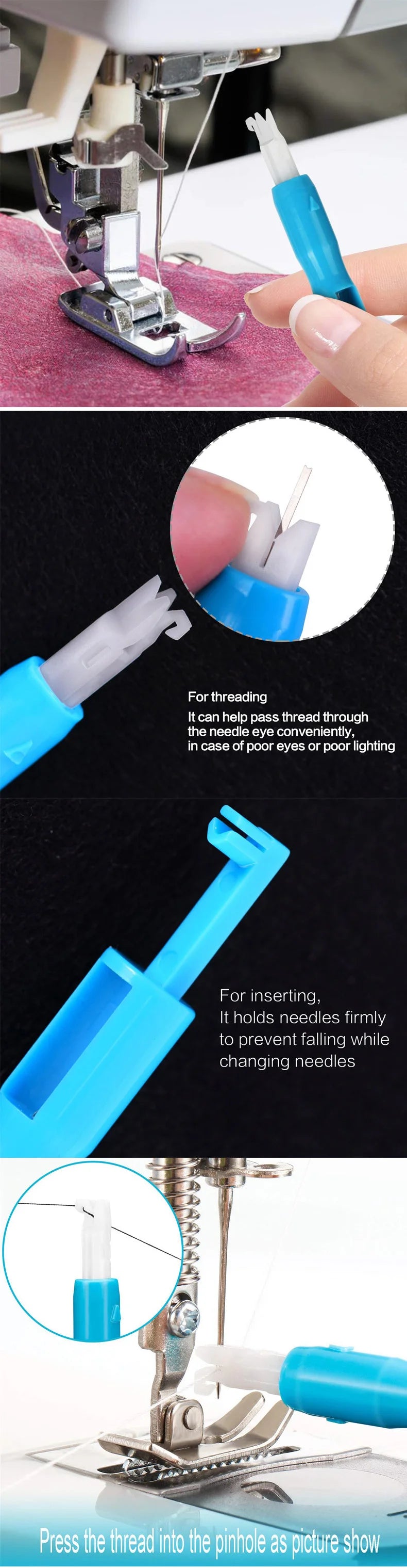 Sewing Needle Inserter Automatic Needle Quick Sewing Threader Needle Threading Tool For Sewing Machine Holds Needles Firmly Beauty World Shop