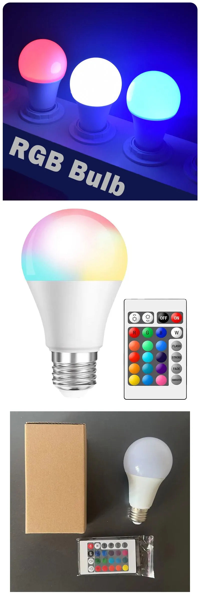 16 Colors RGB Bulb LED Multicolor Bulb E27 220V Household Lighting Dimmable 24 Key Remote Control Smart Lamp Atmosphere Light Beauty World Shop