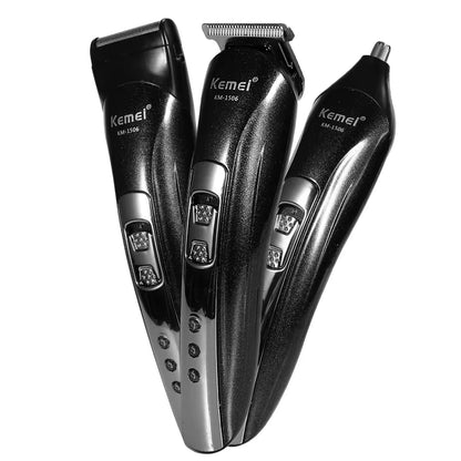 Kemei KM-1506 3 in 1 Electric Hair Clipper USB Charging Shaver Rechargeable Nose Hair Trimmer Professional Shaving Machine Beauty World Shop
