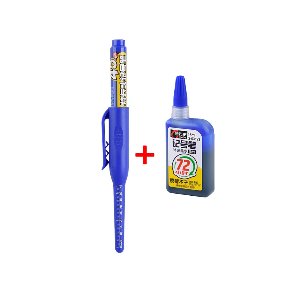 45mm Waterproof Deep Hole Marker Pens Long Nib Head Carpenter Pen Black/Blue/Red Ink for Multi-Purpose Woodworking Hand Tools Beauty World Shop