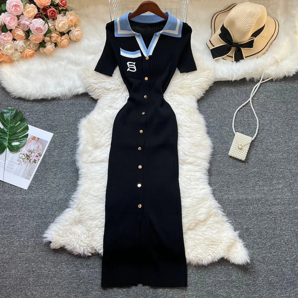 YuooMuoo Brand Fashion Summer Knitted Dress Women 2025 New Y2K Embroidery Long Bodycon Sweater Dress Streetwear Lady Vestidos Beauty World Shop