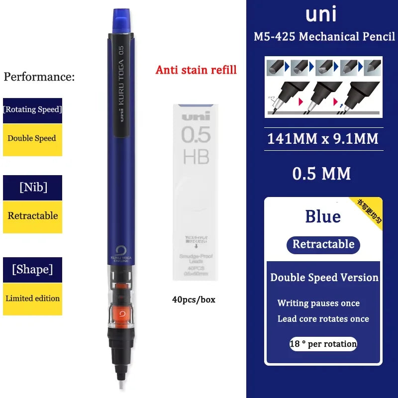 UNI KURUTOGA Mechanical Pencil M5-452 Creative Writing Continuous Sketch 0.5mm Lead Automatic Rotating Mechanical Pencil Beauty World Shop