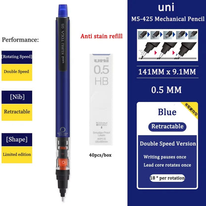 UNI KURUTOGA Mechanical Pencil M5-452 Creative Writing Continuous Sketch 0.5mm Lead Automatic Rotating Mechanical Pencil Beauty World Shop