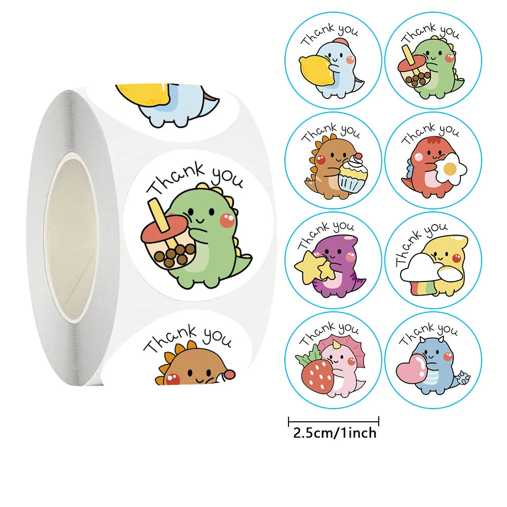 50/100/500pcs 1 Inch Thank You Stickers Cartoon Dinosaur Labels for Packaging Baking Labels Gifts Seal Decor Children's Stickers Beauty World Shop