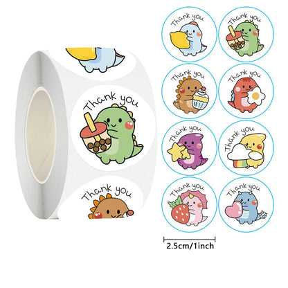 50/100/500pcs 1 Inch Thank You Stickers Cartoon Dinosaur Labels for Packaging Baking Labels Gifts Seal Decor Children's Stickers Beauty World Shop