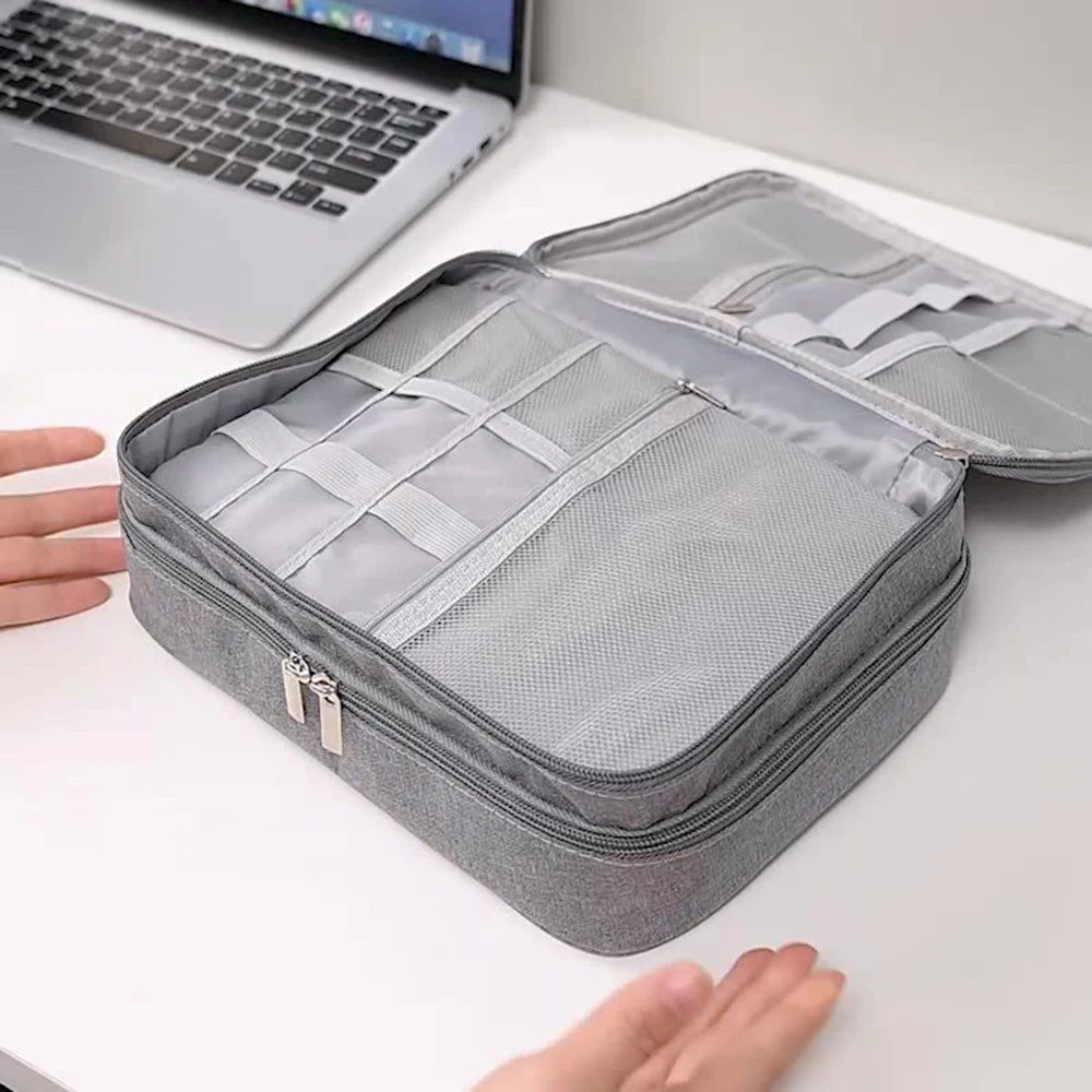 Black Oxford Cloth Electronic Accessory Storage Bag, Cube Travel Bag, Portable Data Cable Headphone Organizer Bag Office suppli Beauty World Shop