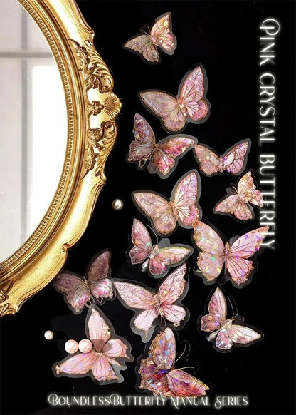 5Style 20pcs/pack INS Butterfly PET Sticker Pack Ice Crystal Laser Gold DIY Handbook Decoration 3D Scrapbook Beauty World Shop