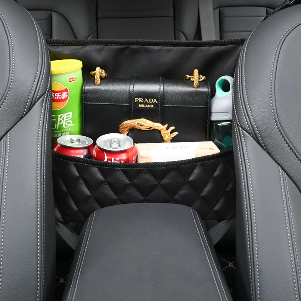 PU Leather Car Middle Seat Storage Net Large Capacity Leather Bag Seat Back Storage Bag Car Chair Back Supplies Storage Goods Ha Beauty World Shop