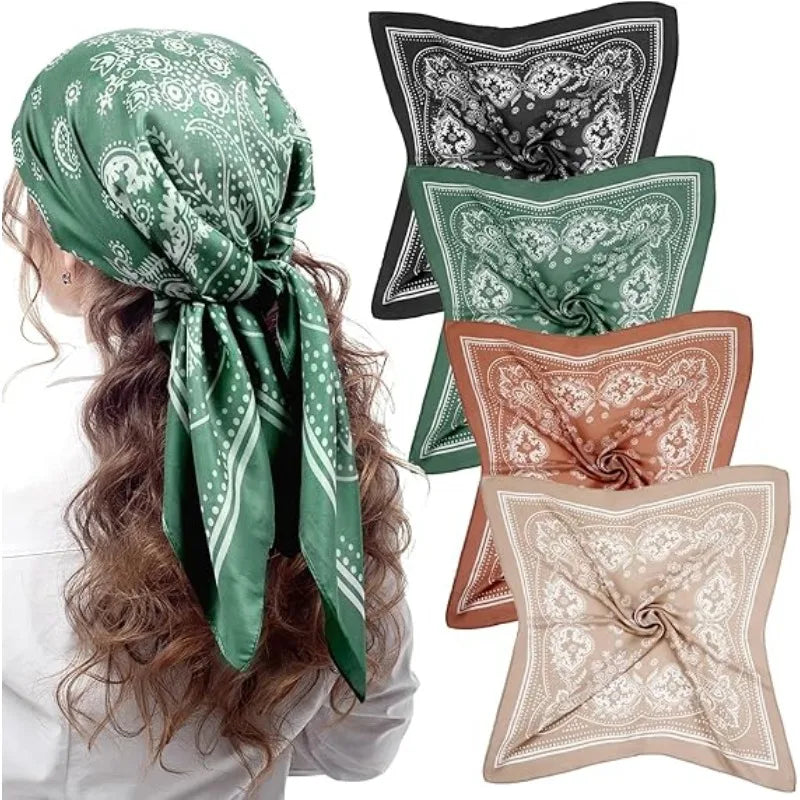 68cm Paisley Small Cashew Flower Scarf for Women Spring and Summer Thin Satin Square Scarf Retro Versatile Headscarf Shawl Beauty World Shop