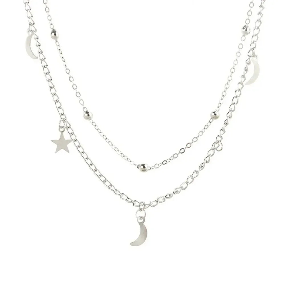 2025 New Fashion 2 Layer Star Moon Clavicle Chain Choker Necklace For Women Girl Party Jewelry Birthday Gifts Beauty World Shop