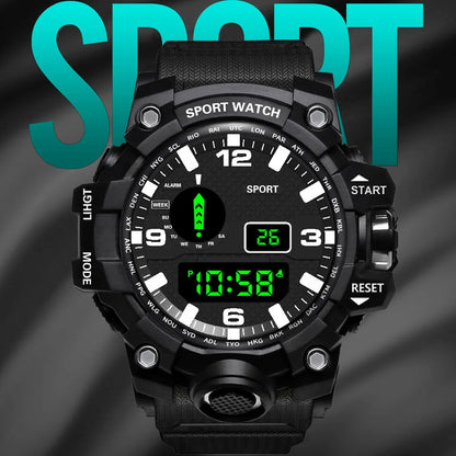 Fashion Men's Watch Sports Electronic Wristwatch Large dial Multifunctional Waterproof Luminous Alarm Kids Male's Military Watch Beauty World Shop