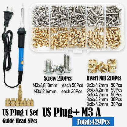 Heat Set Thread Brass Insert Nut and Bolt M2 M3 M4 Soldering Iron Tip Copper Insertion Nut Machine Screw Kit Inserts 3d Printer Beauty World Shop