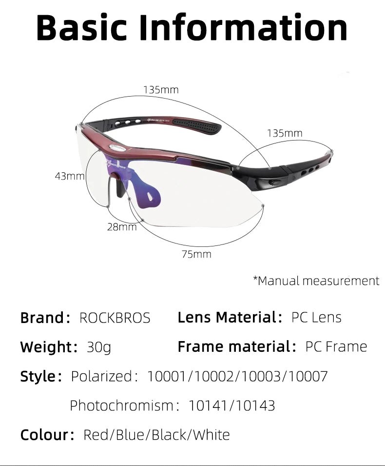ROCKBROS Cycling Polarized glasses Bike Outdoor Sports Sunglasses MTB Road PC Goggles Eyewear Glasses 5/3 Lens Bicycle Accessory Beauty World Shop