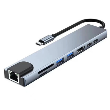 Usb 8 In 1 Type C 3 1 To 4k HdTV Hub Adapter With Sd Tf Rj45 Card Reader Pd Fast Charge For Macbook Notebook Computer Beauty World Shop