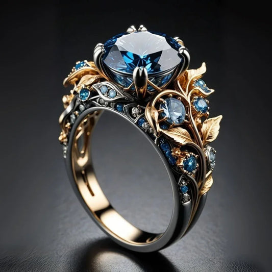 Niche New Leaf Shape Inlay Blue Color Zircon Rings For Women Birthday Gift Accessories Custom Jewelry Beauty World Shop