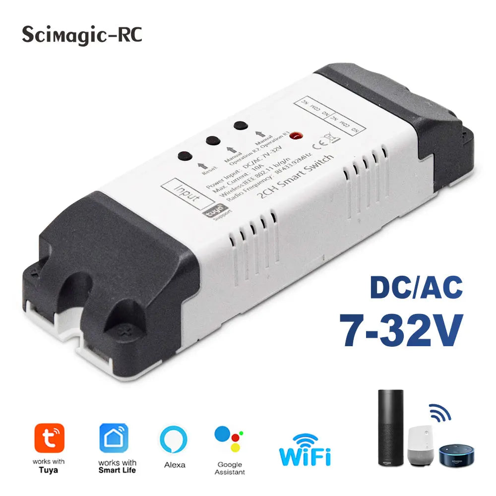 Tuya WIFI Smart Garage Gate Electric Door Access Motor Switch DC 12V 24V 32V AC 220V 1/2CH Pulse Relay Module RF433 Remote Alexa Beauty World Shop