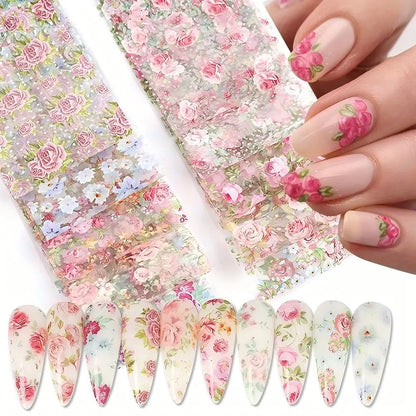 10PCS Mixed Nail Art Foils Transfer Sticker Set Rose Flower Designs Floral Starry Sky Nail Wraps Wedding Summer Manicure Decor Beauty World Shop