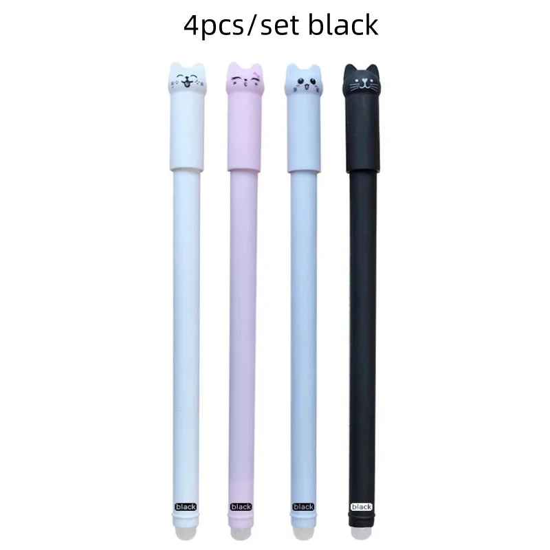 4/8/12pcs Creative Cat Erasable Gel Pens Set 0.5mm Washable Handle Magical Blue/Black Ink Erasable Refills Rod Writing Stationer Beauty World Shop