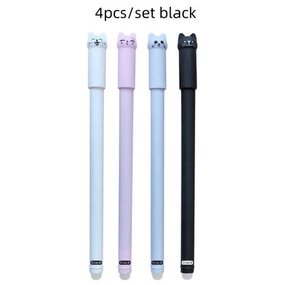 4/8/12pcs Creative Cat Erasable Gel Pens Set 0.5mm Washable Handle Magical Blue/Black Ink Erasable Refills Rod Writing Stationer Beauty World Shop