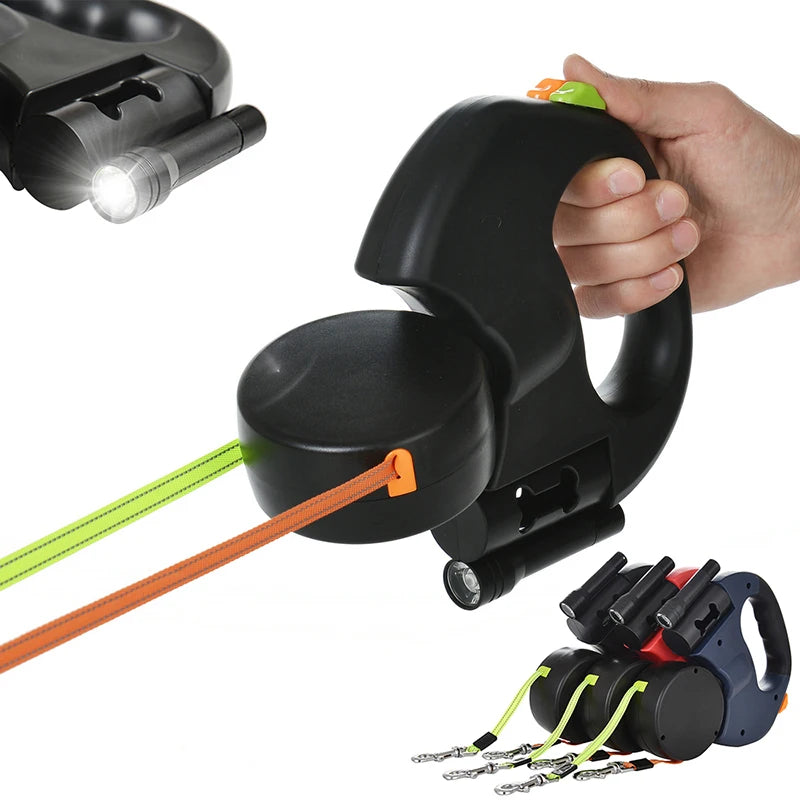 Automatic Retractable Two-End Pet Leash Dog Leash With Flashlight One Tow Two Easy To Walk Your Dog