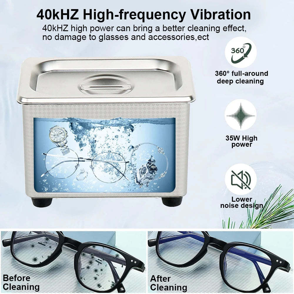Ultrasonic Cleaner Ultrasound Glasses Cleaning Machine 40KHZ High Frequency Ultrasonic Bath for Glasses Jewelry Washing Machine Beauty World Shop