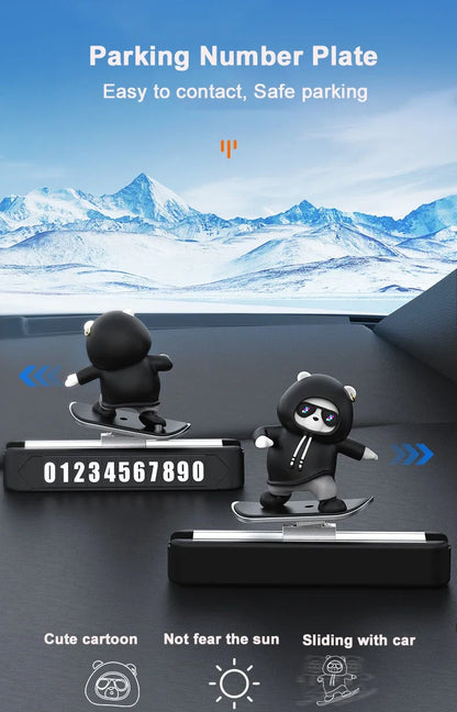 New Dashboard Car Decorations Skateboard Bear Magnetic Parking Number Plate Creative Car Cartoon Interior Interior Accessories Beauty World Shop