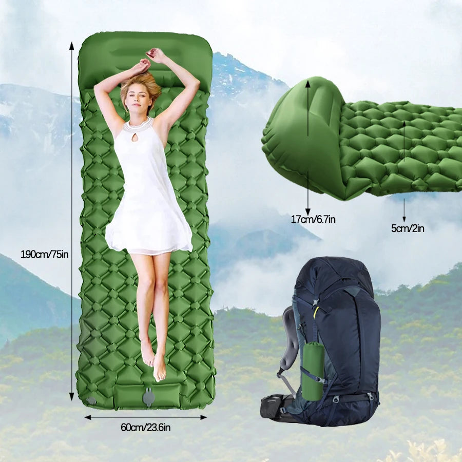 Outdoor Camping Inflatable Mattress Sleeping Pad With Pillows Ultralight Air Mat Built In Inflator Pump Hiking Beauty World Shop