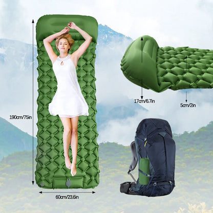 Outdoor Camping Inflatable Mattress Sleeping Pad With Pillows Ultralight Air Mat Built In Inflator Pump Hiking Beauty World Shop