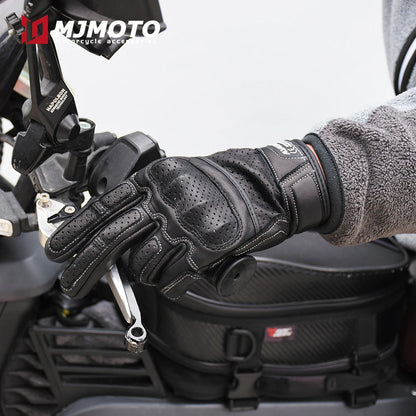 With CE Approved Summer Retro Perforated Leather Motorcycle Gloves Men Women Full Finger Motocross Dirt Biker Glove Guantes Moto Beauty World Shop