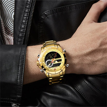 NAVIFORCE 9163 Luxury Original Sport Wrist Watch For Men Quartz Steel Waterproof Dual Display Military Watches Relogio Masculino Beauty World Shop