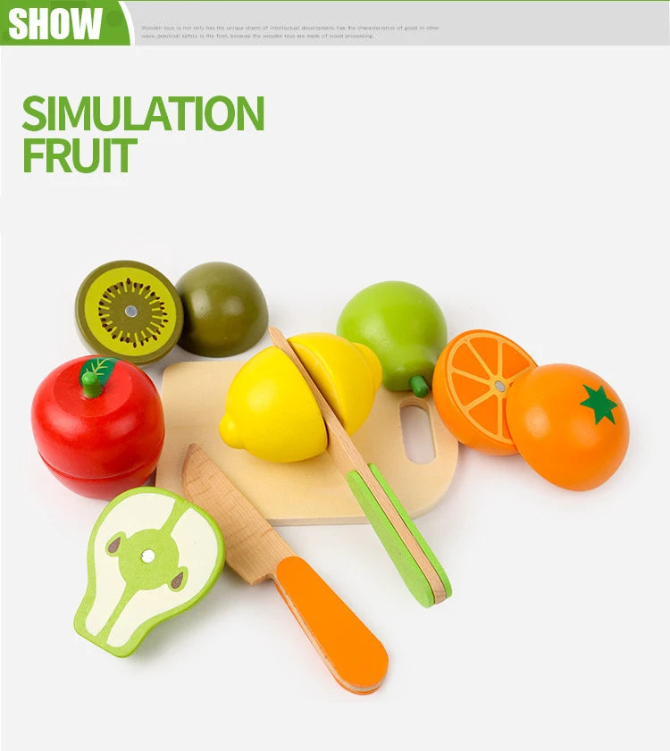 Simulation Kitchen Pretend Toy Wooden Classic Game Montessori Educational Toy For Children Kids Gift Cutting Fruit Vegetable Set Beauty World Shop