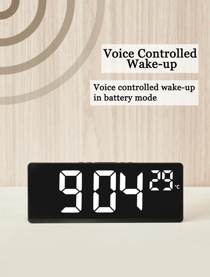 Voice Control Digital Alarm Clock Temperature Dual Alarm Snooze Desktop Table Clock Night Mode 12/24H LED Digital Clock Desk Beauty World Shop