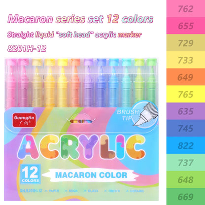 GuangNa 12-72 Colors Soft Brush Acrylic Marker Pen Set,Skin Tone, Macaron color,DIY Hand Drawn,Paint Art Markers pens,GN.8201F/M Beauty World Shop