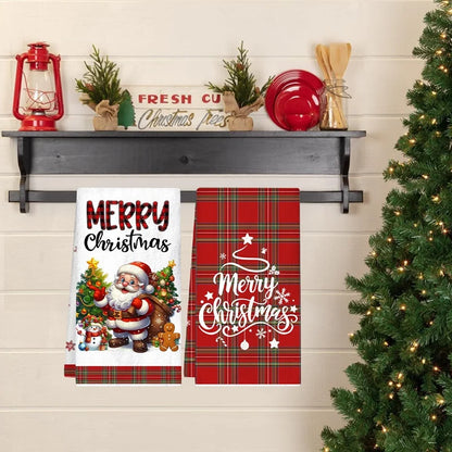2pcs Christmas Kitchen Towels Buffalo Plaid Xmas Hand Towels Christmas Decorations for Home 2025 Navidad Noel Dish Towels Gifts Beauty World Shop