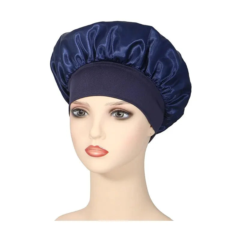 Wide-brimmed High Elastic Hair Band Female Pile Cap Autumn Lunar November Beauty Hair Care Hat Satin Nightcap Beauty Fashion