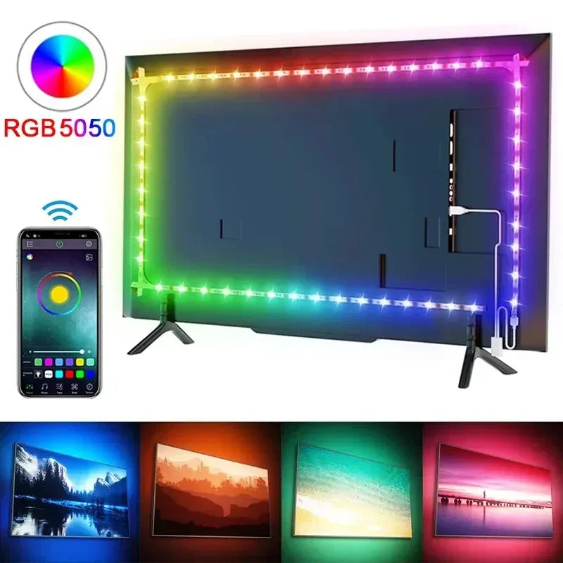 Bluetooth USB 5V RGB LED Strip Light 5050 Controller 5M Flexible Diode Lamp Tape Lights TV Background Lighting Desk Room Decor Beauty Fashion
