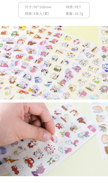 6Pcs/Lot Waterproof Cartoon Transparent Pvc Stickers DIY Hand Account Diary Decorative Stickers Kawaii Phone Cup Stickers Beauty World Shop
