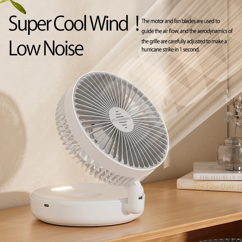 2024 New Rechargeable 3IN1 Multifunctional Portable Fan Wall Mounted Fan 90° Folding Fan 4 Gears With Warm Night Light Beauty World Shop