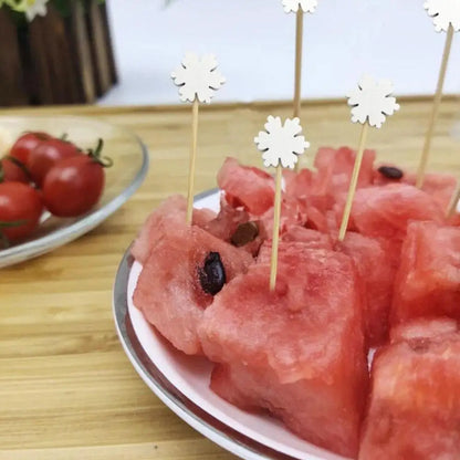 100Pcs Christmas Bamboo Skewer Cocktail Picks Cupcake Topper Disposable Food Dessert Toothpicks Fruit Sticks Party Supplies Beauty Trend Shop