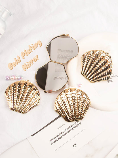 1PC Golden Shell Double Sided Makeup Mirror Exquisite Portable For Girlfriend Mum Wife Teacher Sister Auntie Birthday Party Holi Beauty World Shop